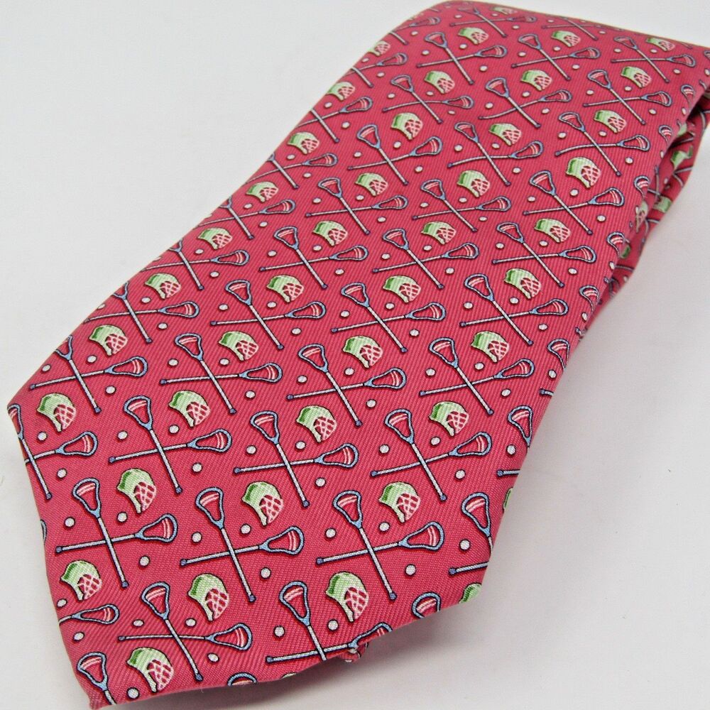 Vineyard Vines Lacrosse Tie All Over Print Necktie 100% Silk 51" Length Salmon